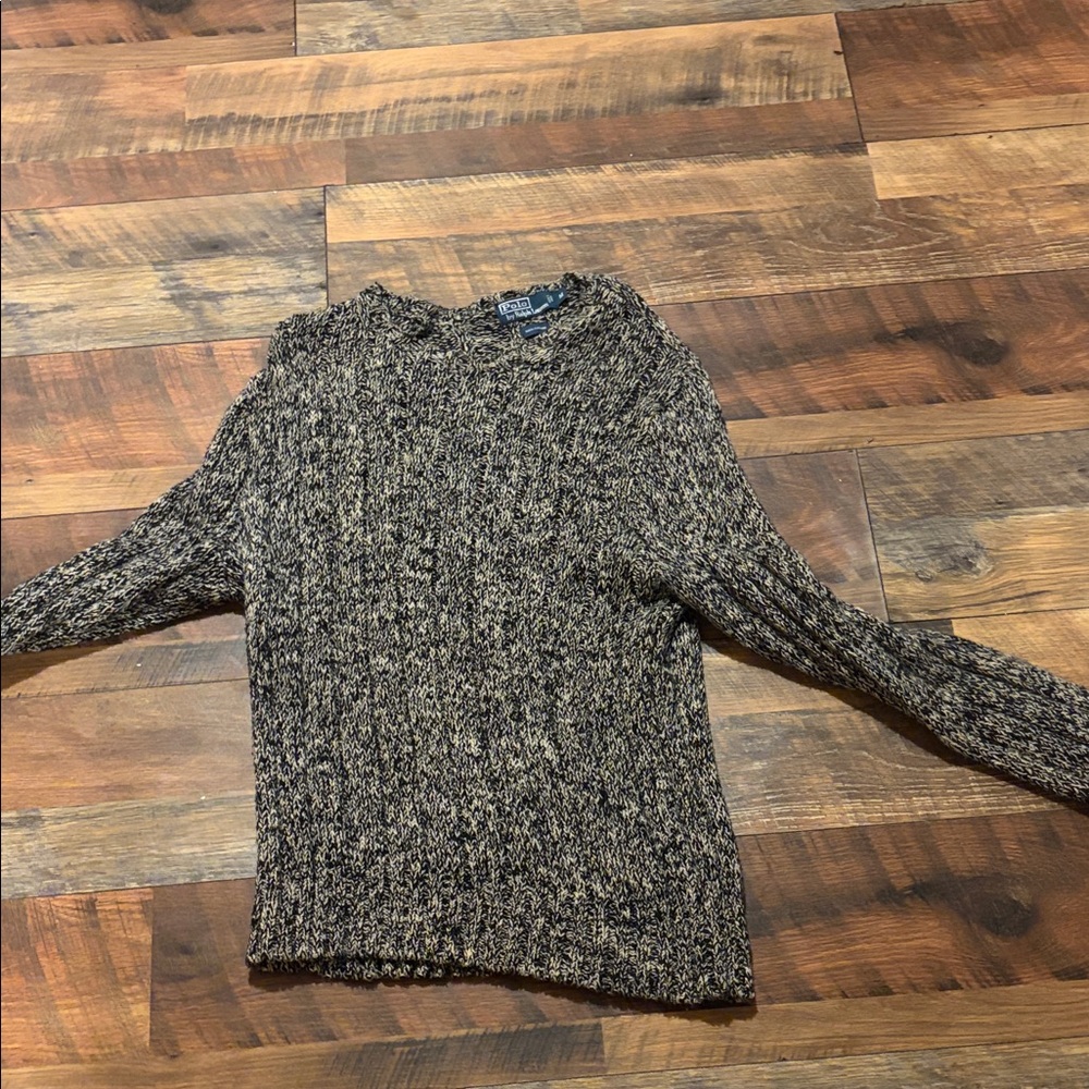 Polo Ralph Lauren Black and Cream Marled Knit Pullover Sweater Size M